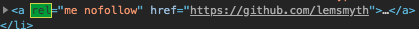 source code showing rel-me and rel-nofollow microformat attributes added
