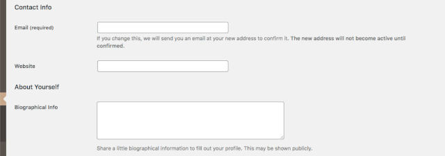 The Defualt WordPress Contact Methods Admin Panel