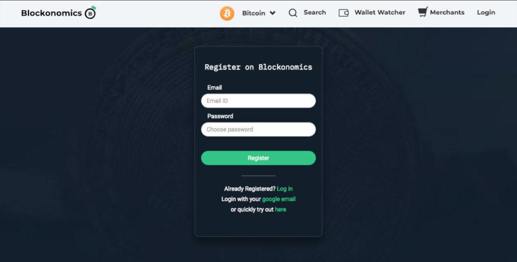 blockonomics create account page