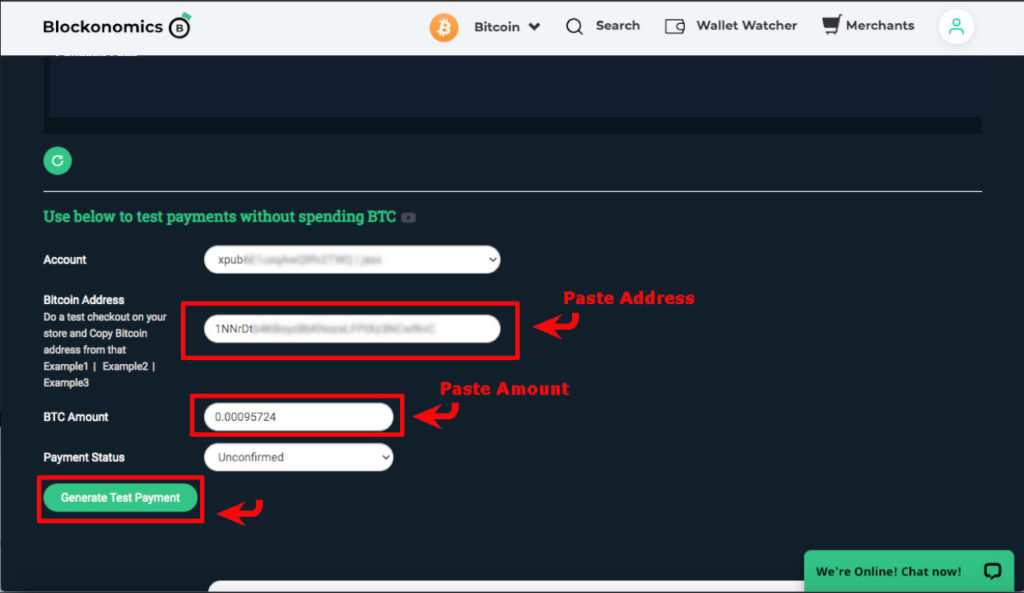 logs test bench admin page blockonomics