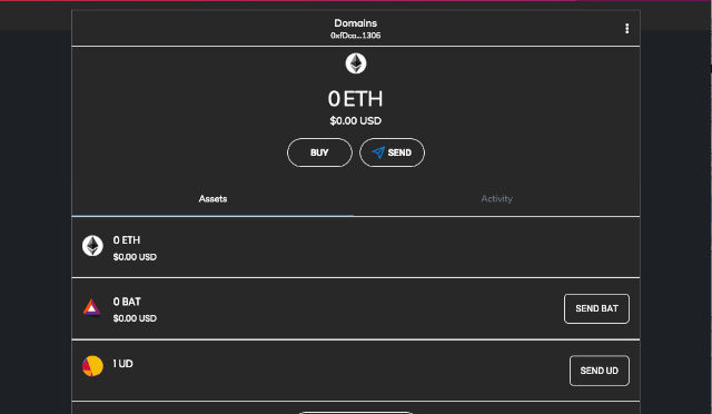 Metamask Wallet Showing the Unstoppable Domain Token