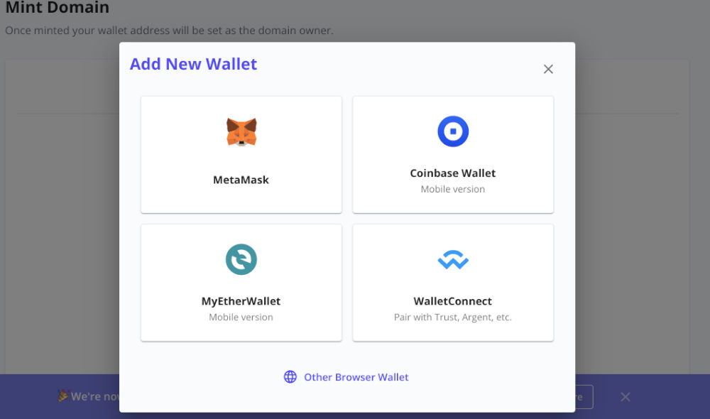 add new wallet from choices