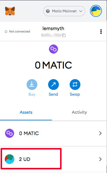 our unstoppable domains token visible in metamask on polygon network