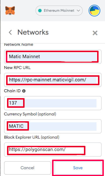 enter the setting for polygon network in fields